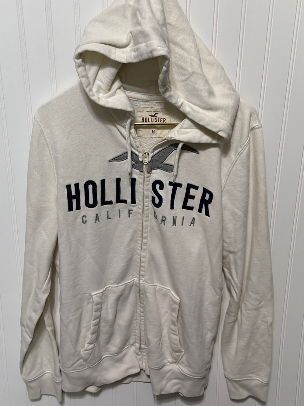 HOLLISTER  Vintage Y2K Creme Zip Up Sweatshirt Hoodie Jacket Mens Size Medium
